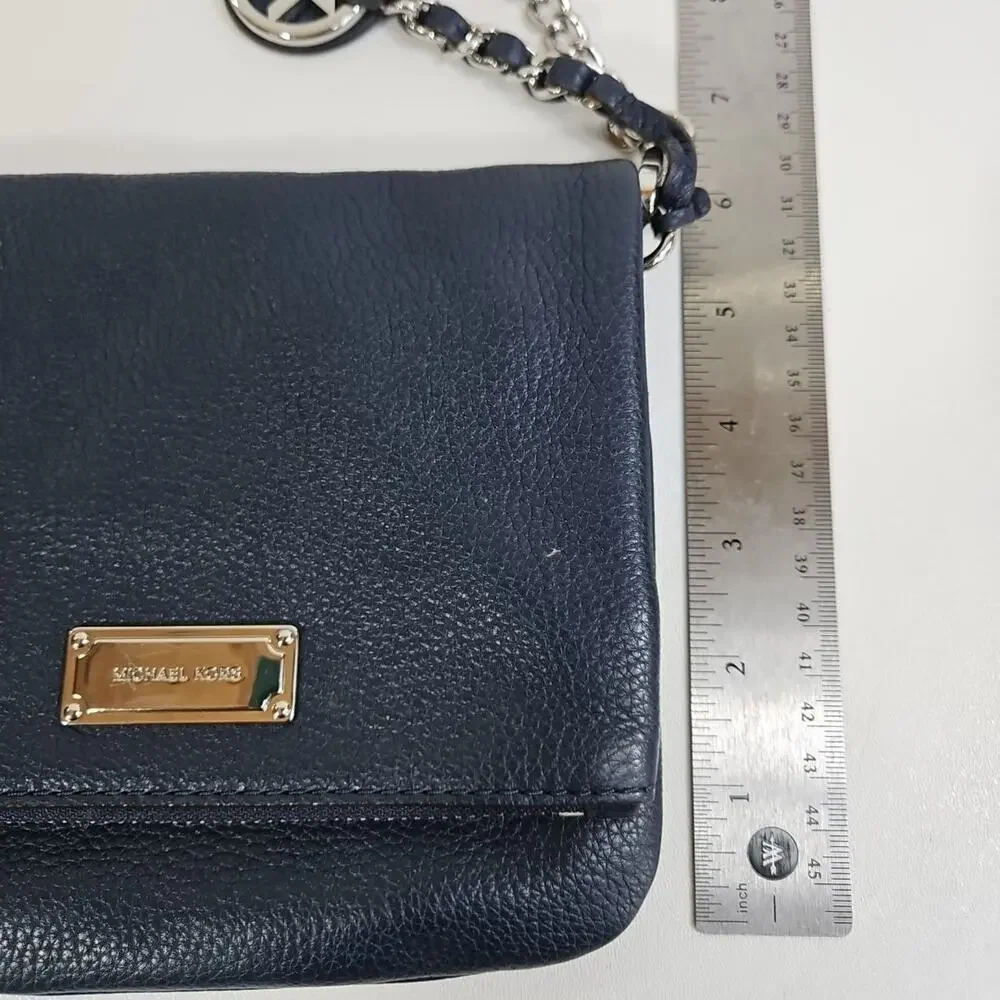 MICHAEL KORS Corinne Pebbled Leather Messenger Bag Flap Crossbody‎ Purse Blue